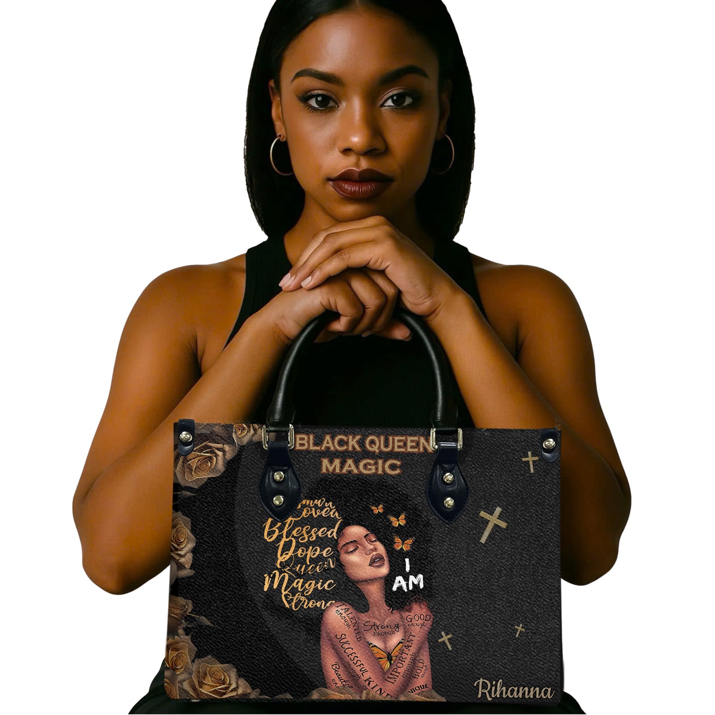 Queen (Black) - Personalized Leather Handbag YA2-Ha