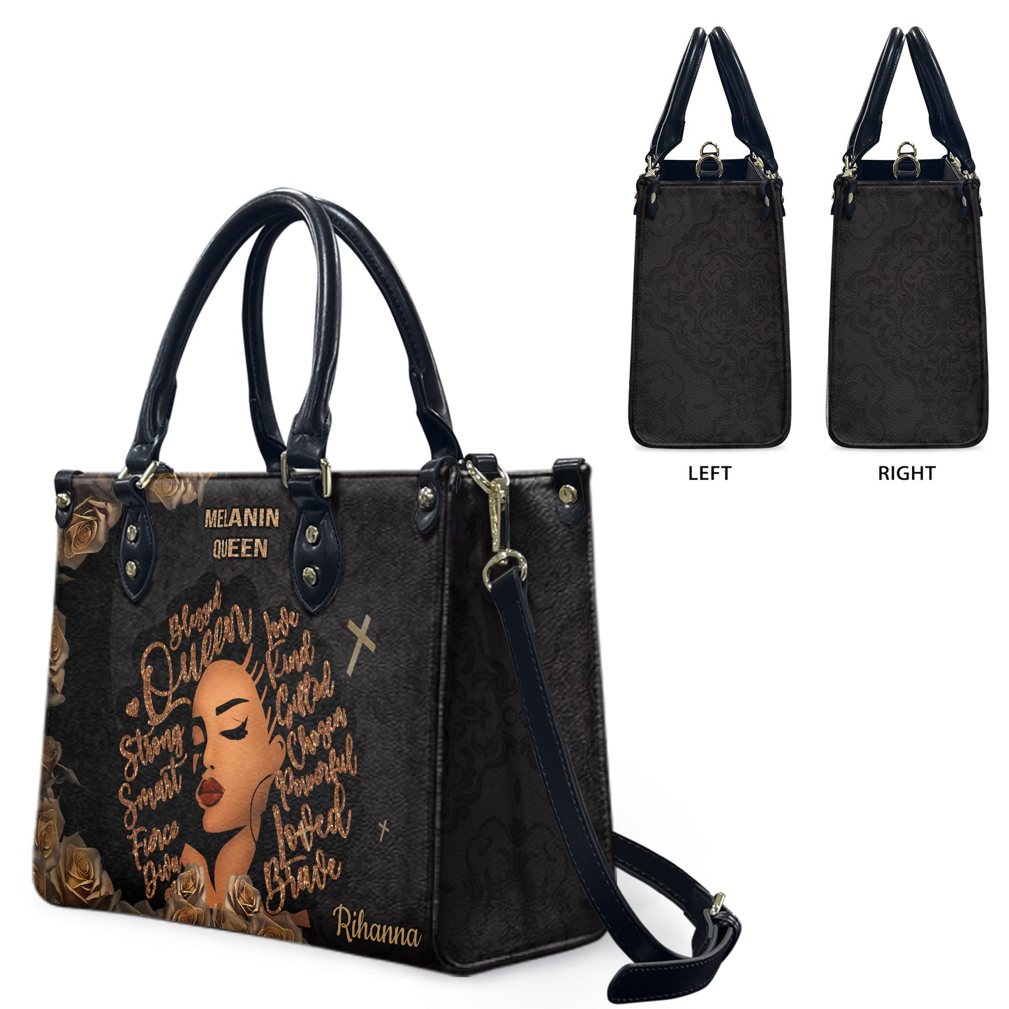 Queen (Black Mandala) - Personalized Leather Handbag YA3-Ha