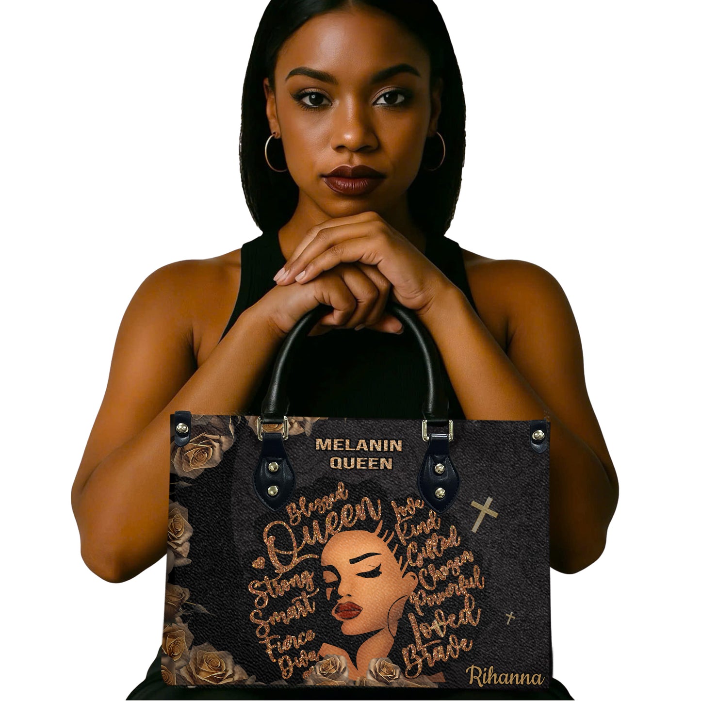 Queen (Black Mandala) - Personalized Leather Handbag YA3-Ha