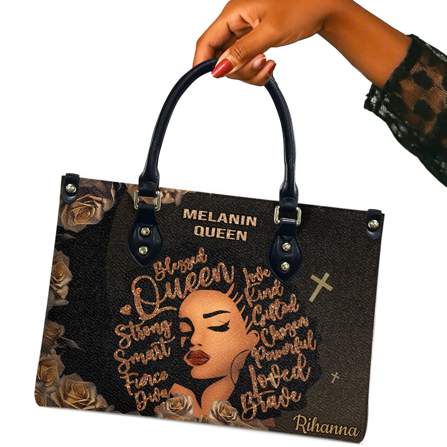 Queen (Dark Brown) - Personalized Leather Handbag YA3-Ha