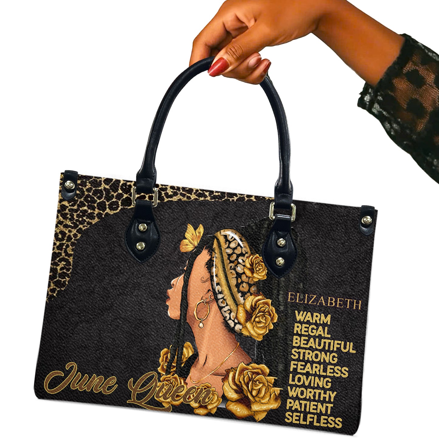 Queen (Black) - Personalized Leather Handbag YA4-Ha