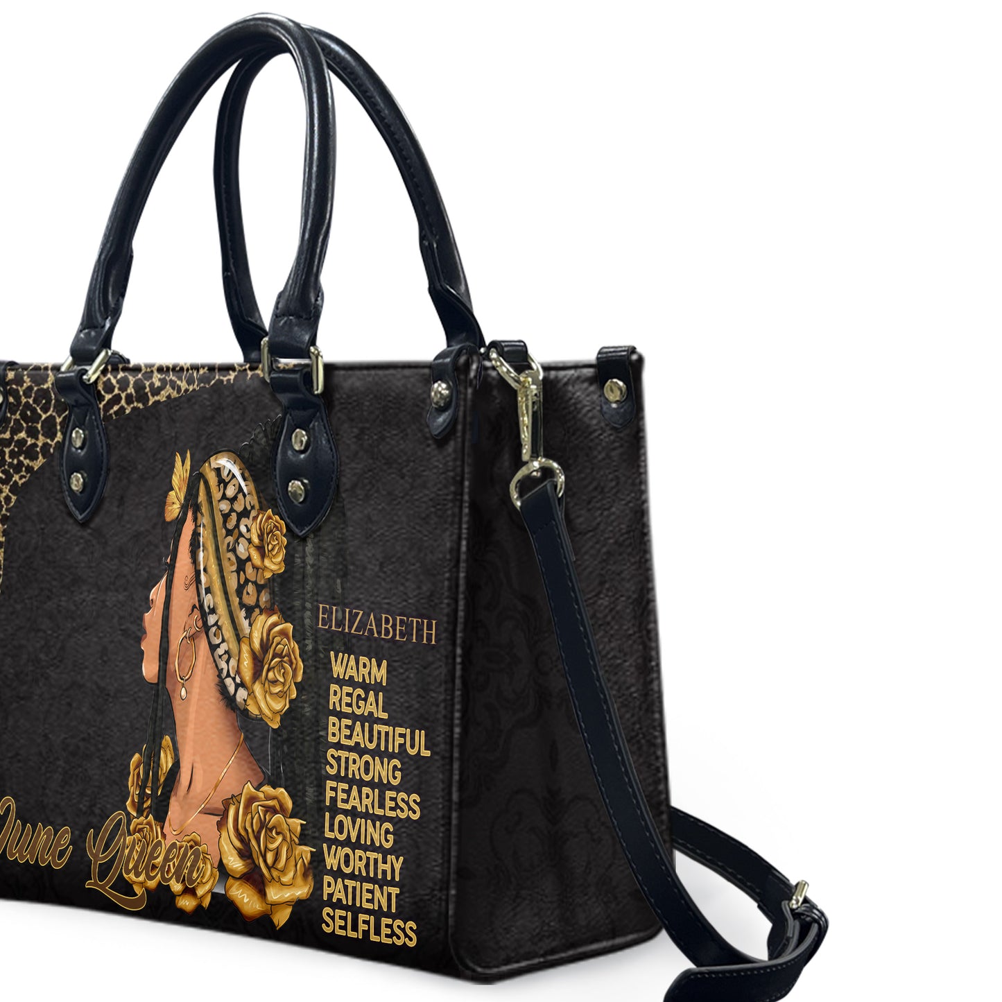 Queen (Black) - Personalized Leather Handbag YA4-Ha