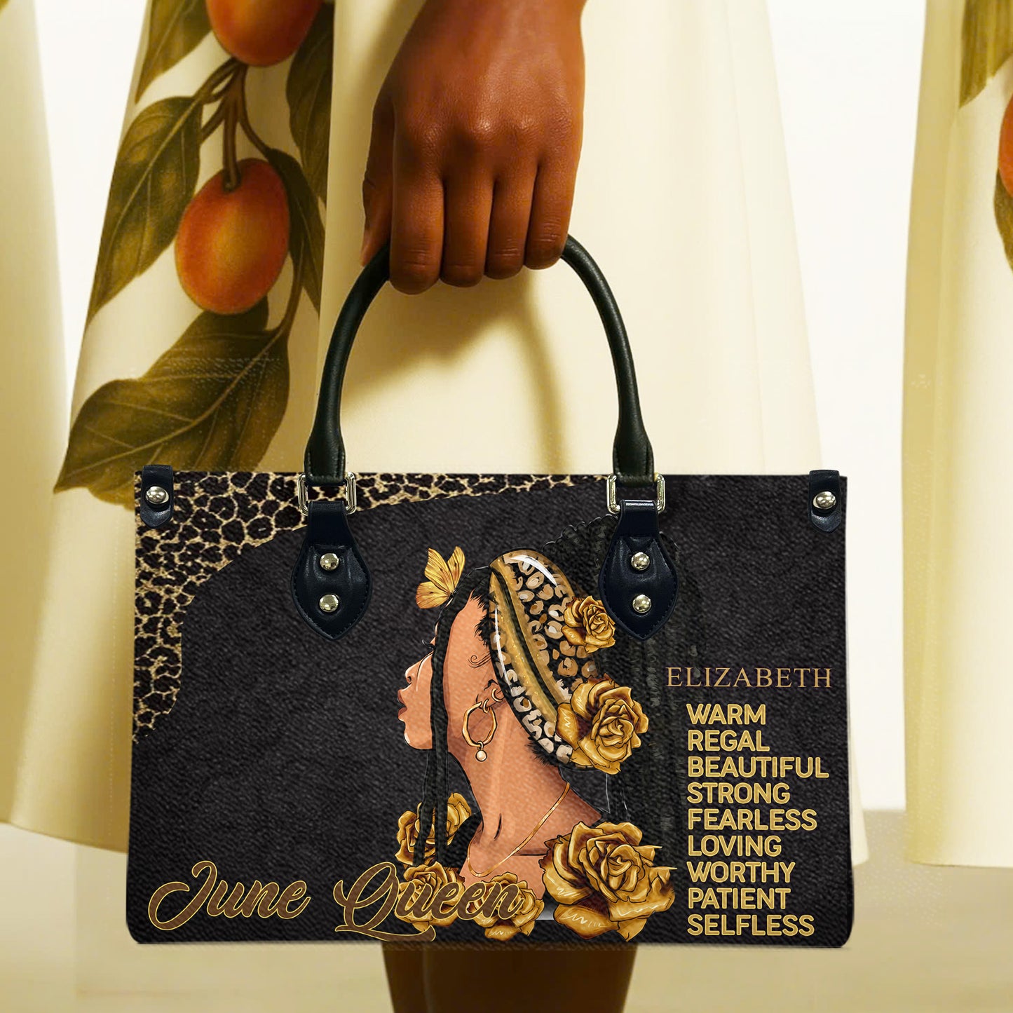 Queen (Black) - Personalized Leather Handbag YA4-Ha