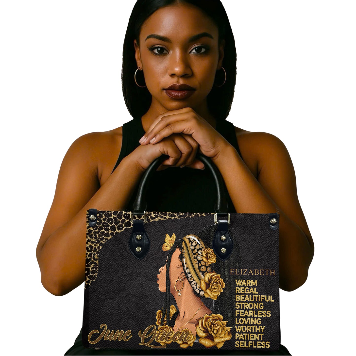 Queen (Black) - Personalized Leather Handbag YA4-Ha