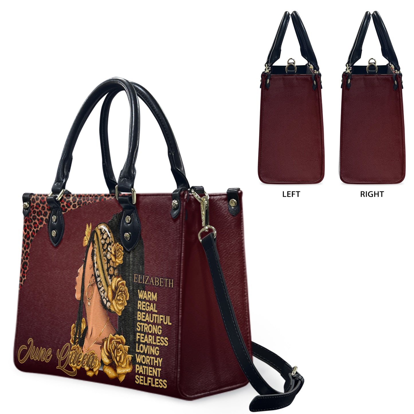 Queen (Maroon) - Personalized Leather Handbag YA4-Ha