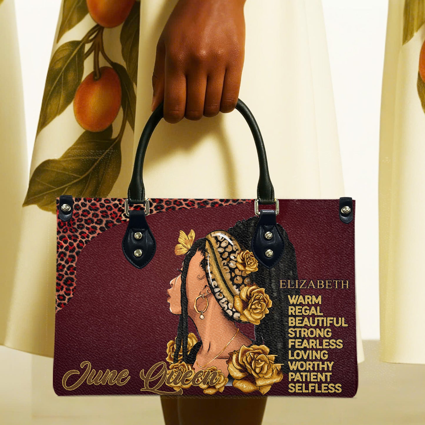Queen (Maroon) - Personalized Leather Handbag YA4-Ha
