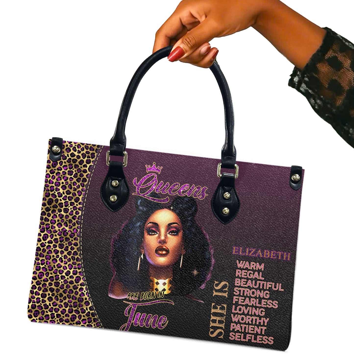 Queen (Purple) - Personalized Leather Handbag YA4-Ha