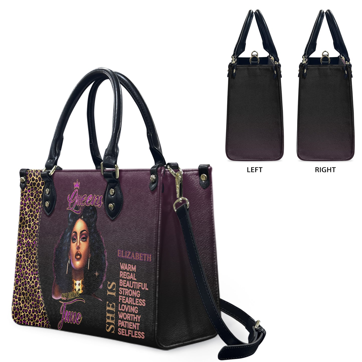 Queen (Purple) - Personalized Leather Handbag YA4-Ha