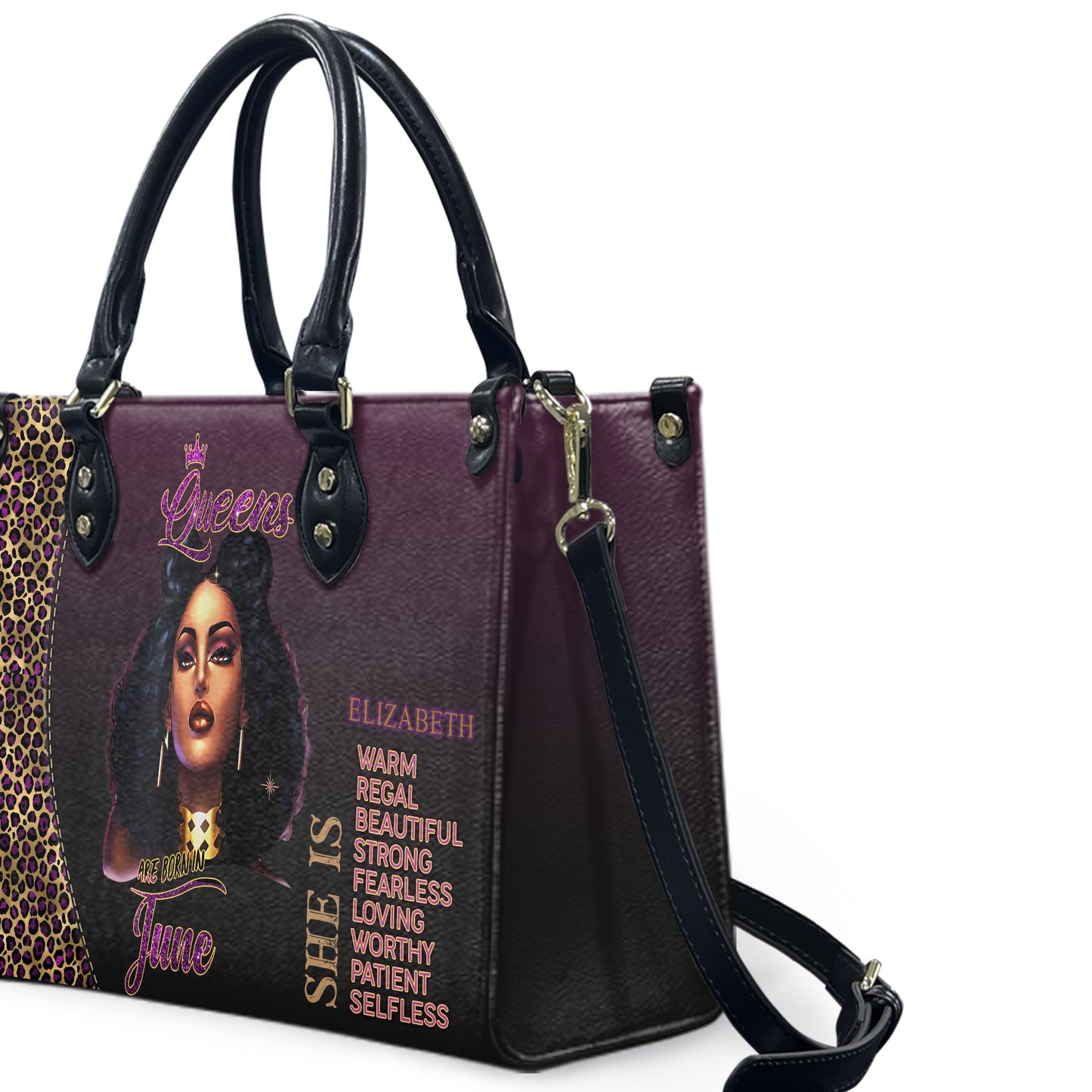 Queen (Purple) - Personalized Leather Handbag YA4-Ha