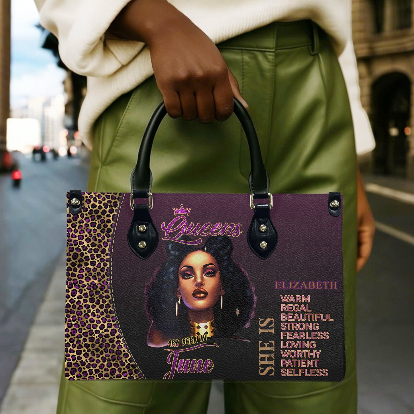 Queen (Purple) - Personalized Leather Handbag YA4-Ha