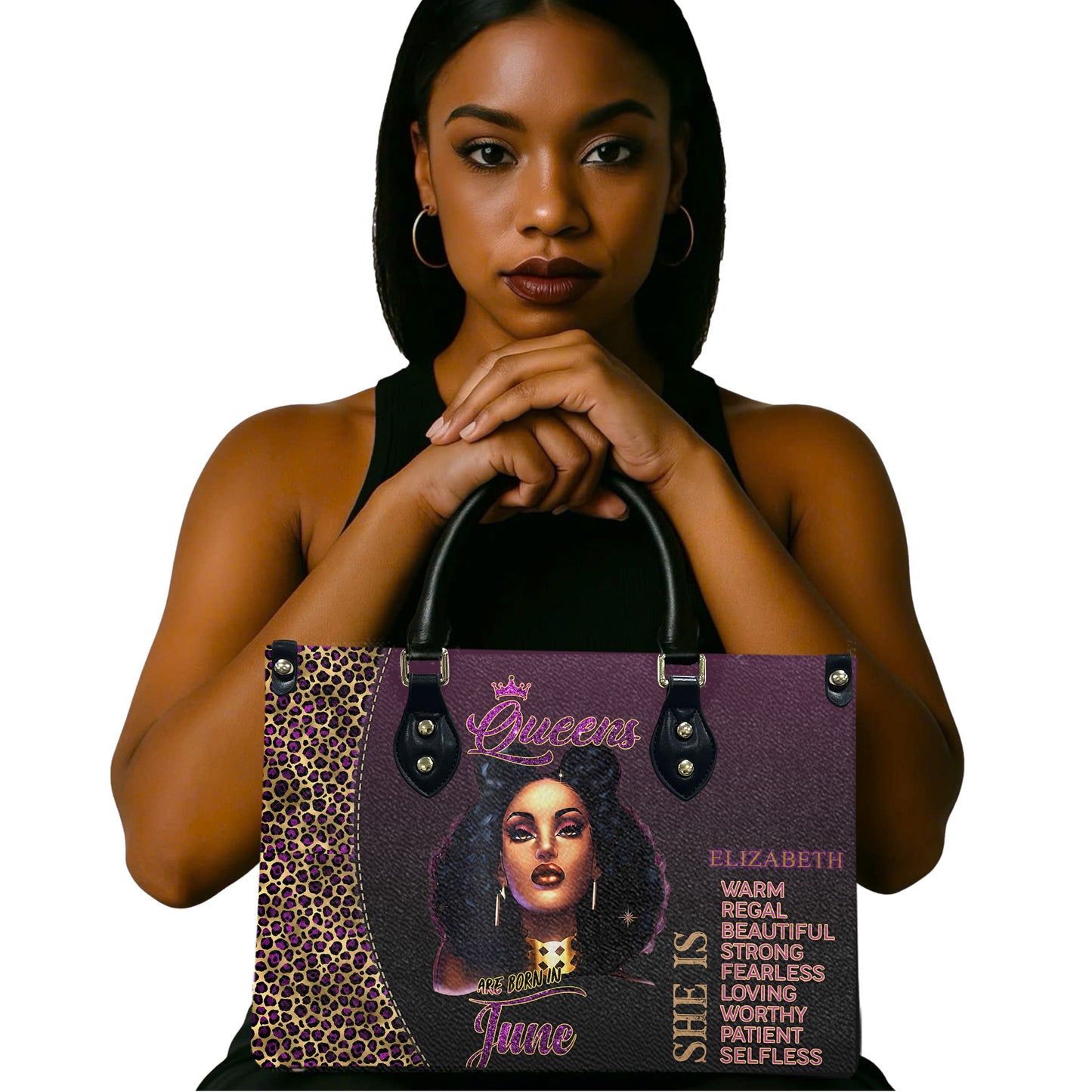 Queen (Purple) - Personalized Leather Handbag YA4-Ha