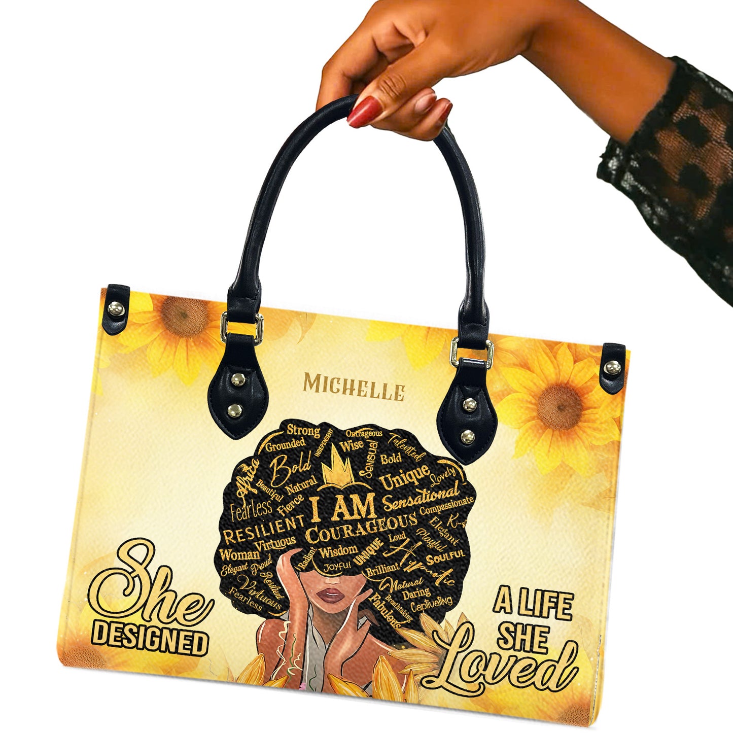 She Designed A Life She Loved (Sunflower) - Personalized Leather Handbag YA1-Ha