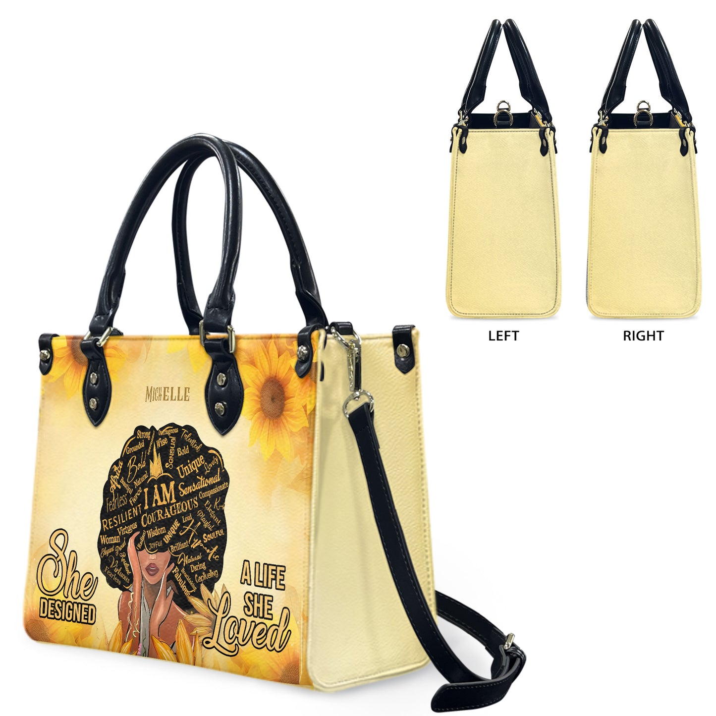 She Designed A Life She Loved (Sunflower) - Personalized Leather Handbag YA1-Ha