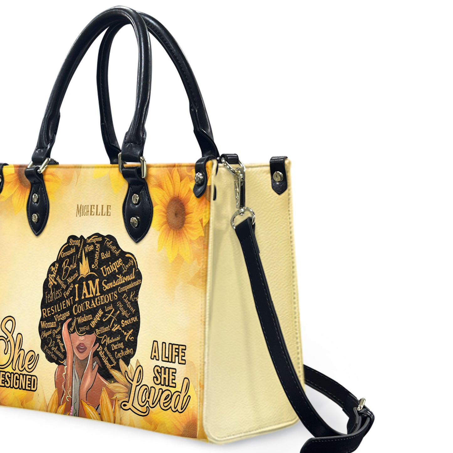 She Designed A Life She Loved (Sunflower) - Personalized Leather Handbag YA1-Ha