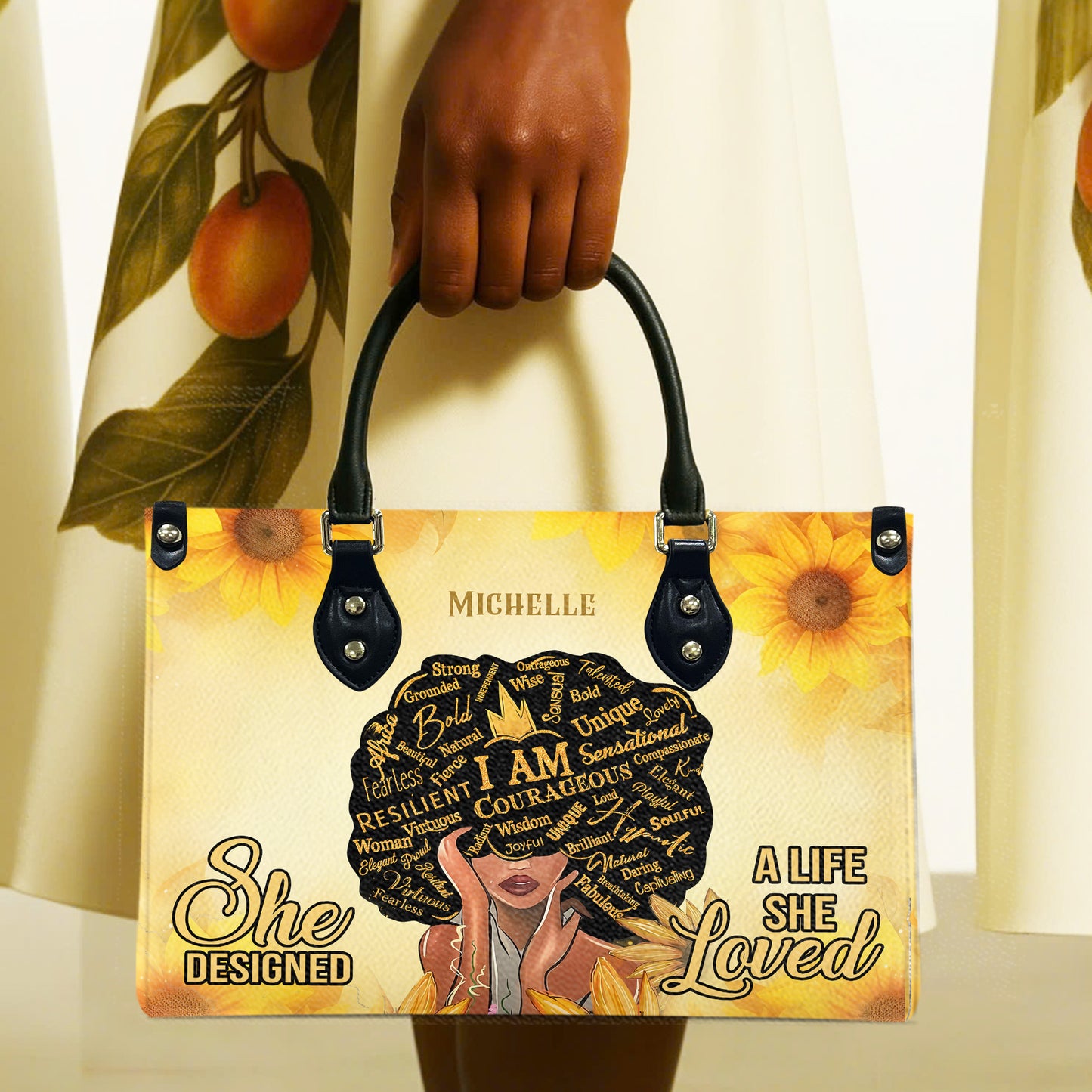 She Designed A Life She Loved (Sunflower) - Personalized Leather Handbag YA1-Ha