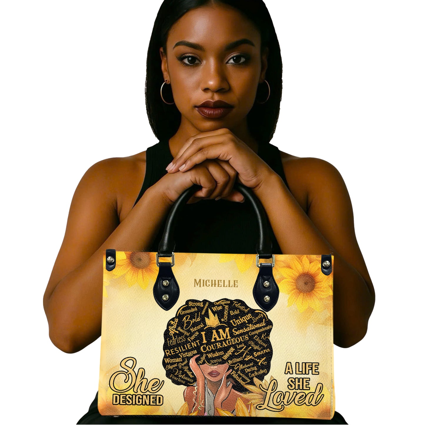 She Designed A Life She Loved (Sunflower) - Personalized Leather Handbag YA1-Ha