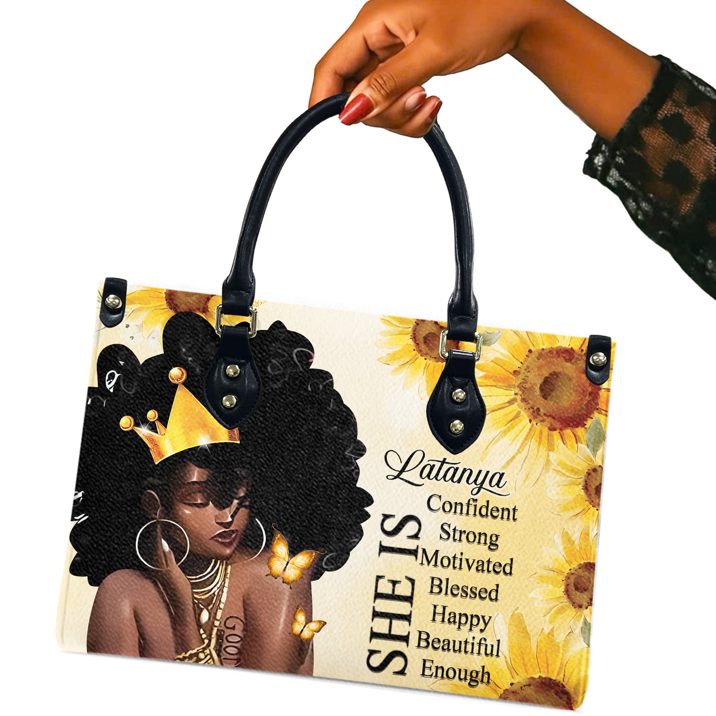 She Is (Sunflower) - Personalized Leather Handbag YA1-Ha