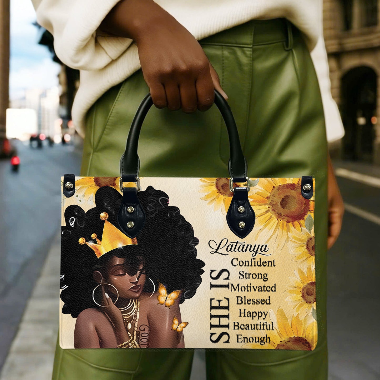 She Is (Sunflower) - Personalized Leather Handbag YA1-Ha