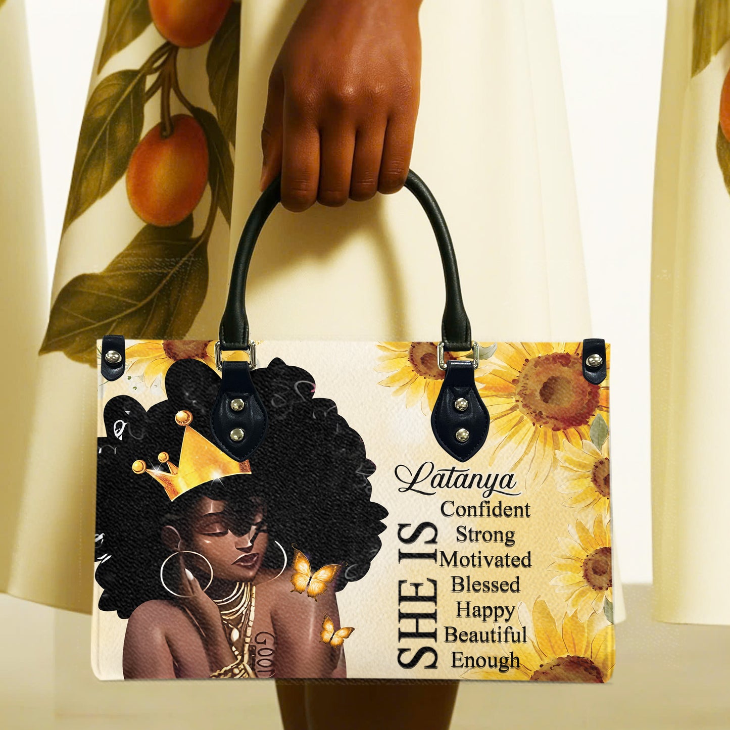 She Is (Sunflower) - Personalized Leather Handbag YA1-Ha