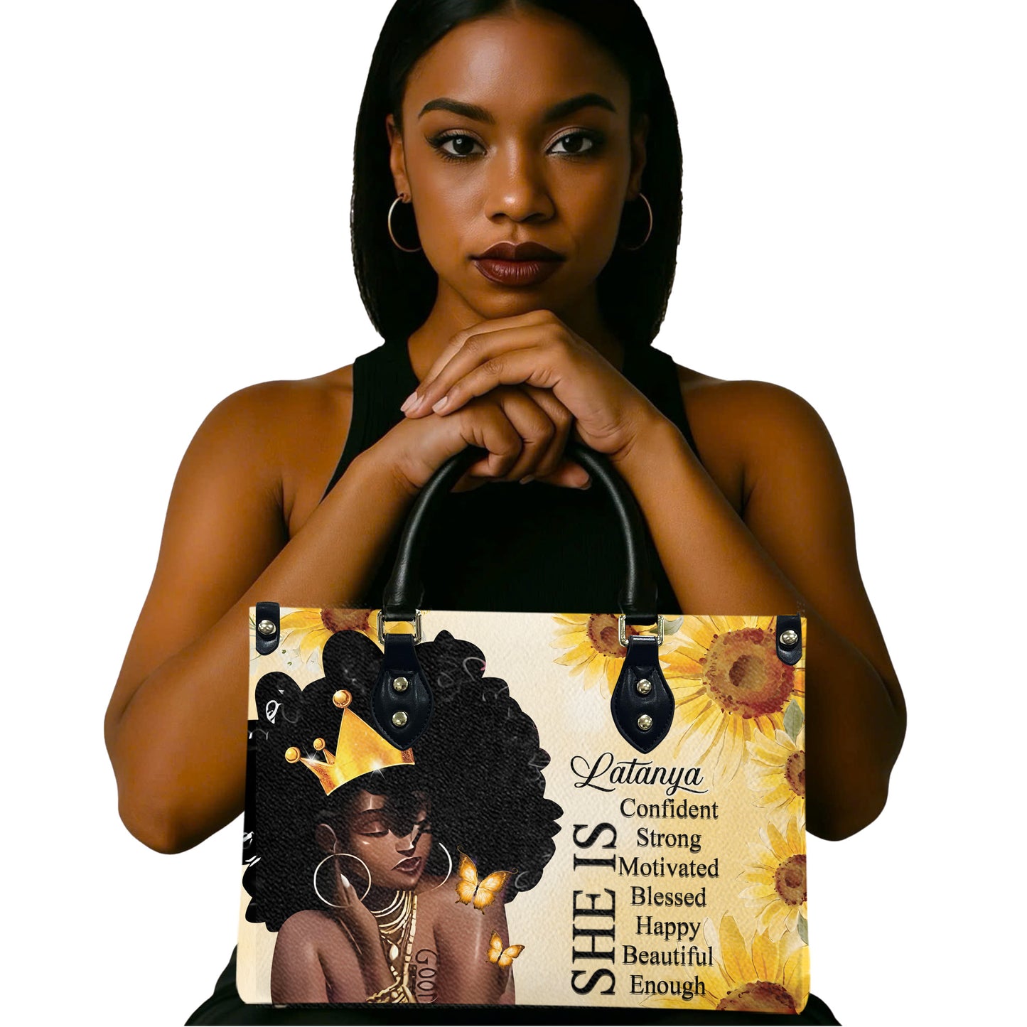 She Is (Sunflower) - Personalized Leather Handbag YA1-Ha