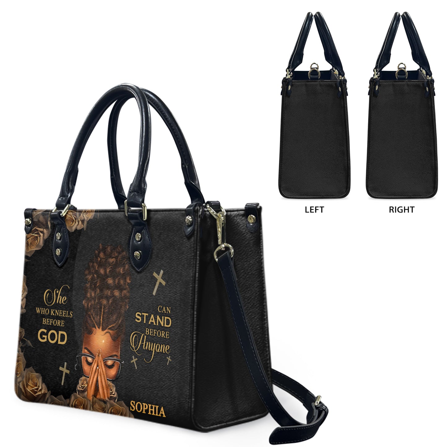 She Who Kneels Before God Can Stand Before Anyone (Black) - Personalized Leather Handbag YA1-Ha