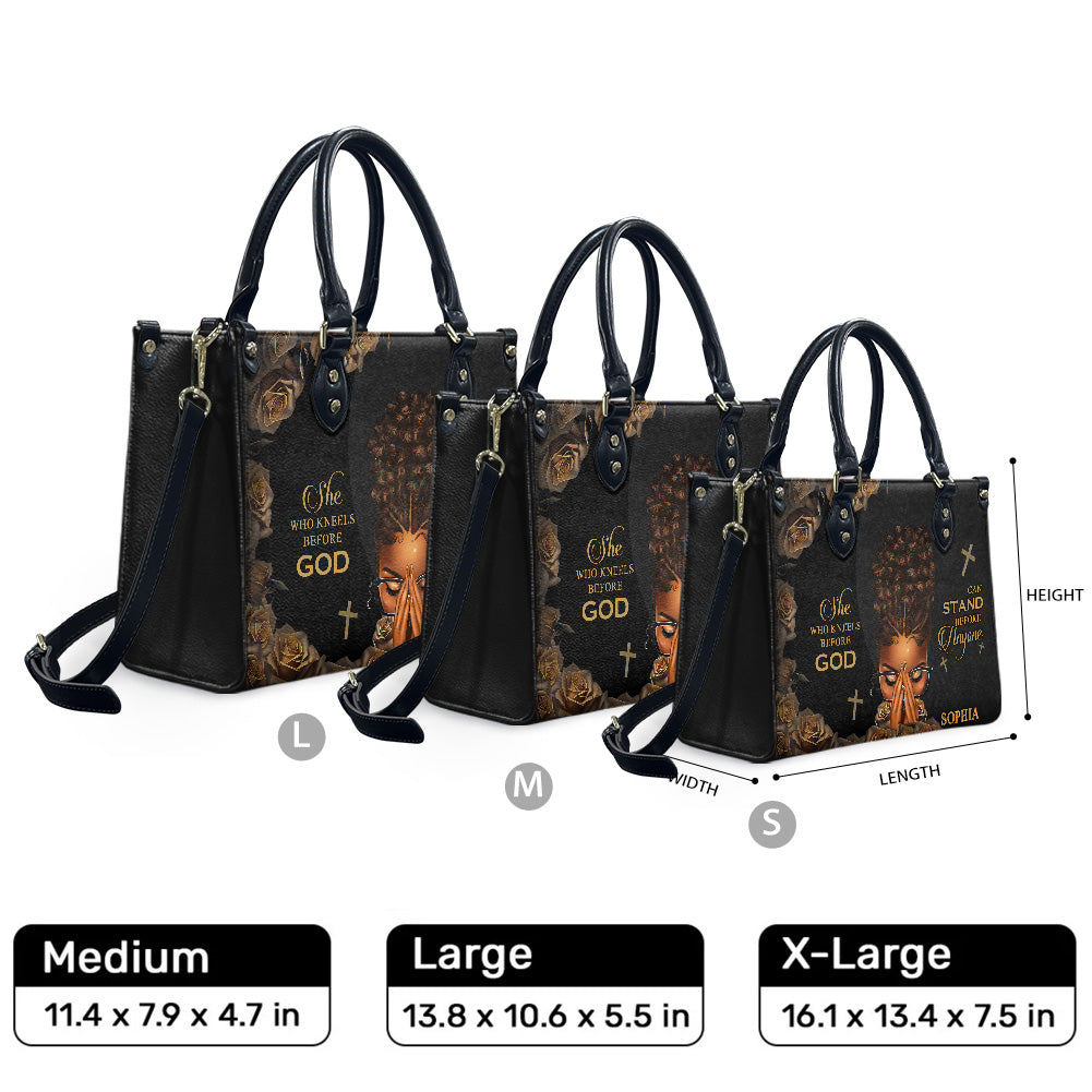 She Who Kneels Before God Can Stand Before Anyone (Black) - Personalized Leather Handbag YA1-Ha