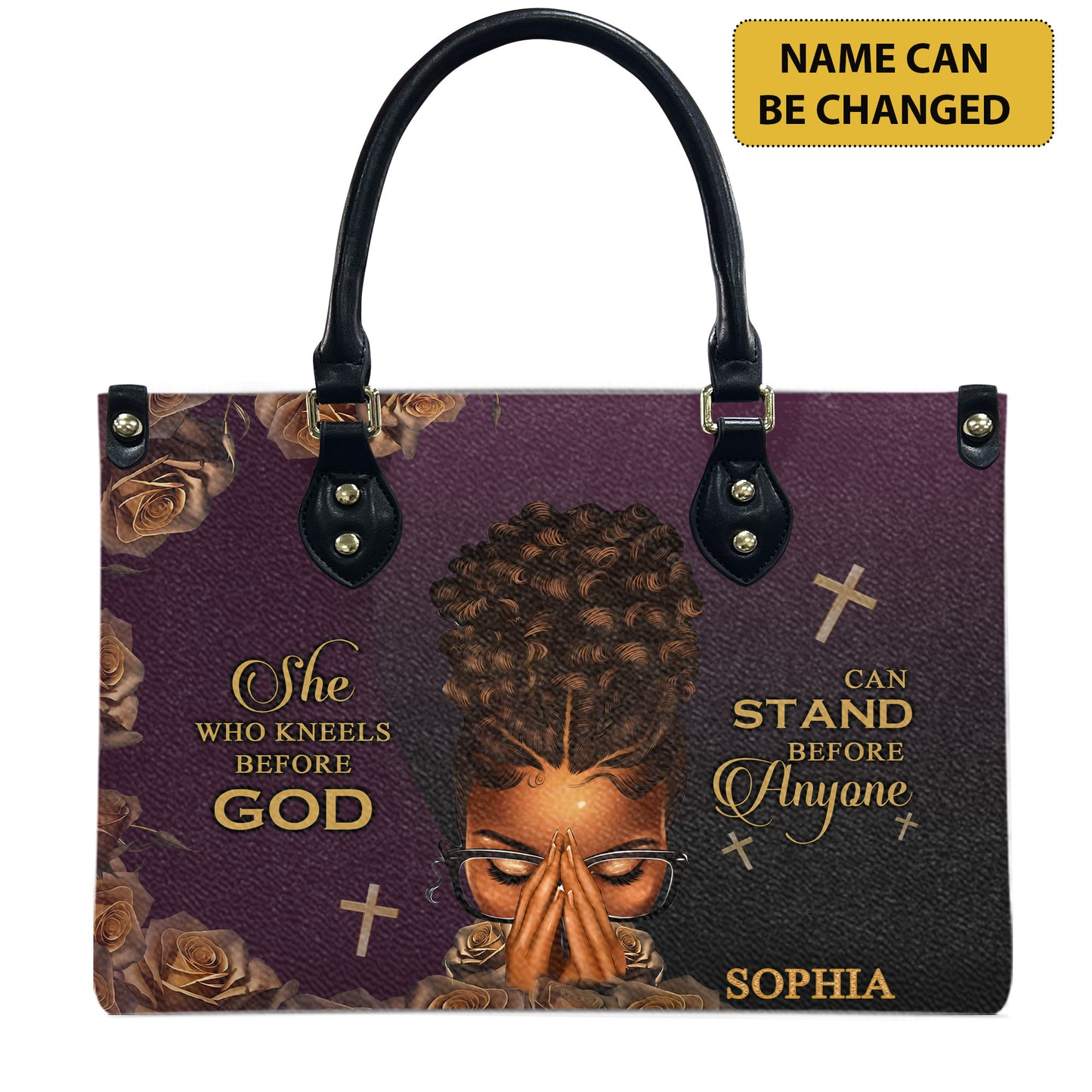 She Who Kneels Before God Can Stand Before Anyone (Purple) - Personalized Leather Handbag YA1-Ha