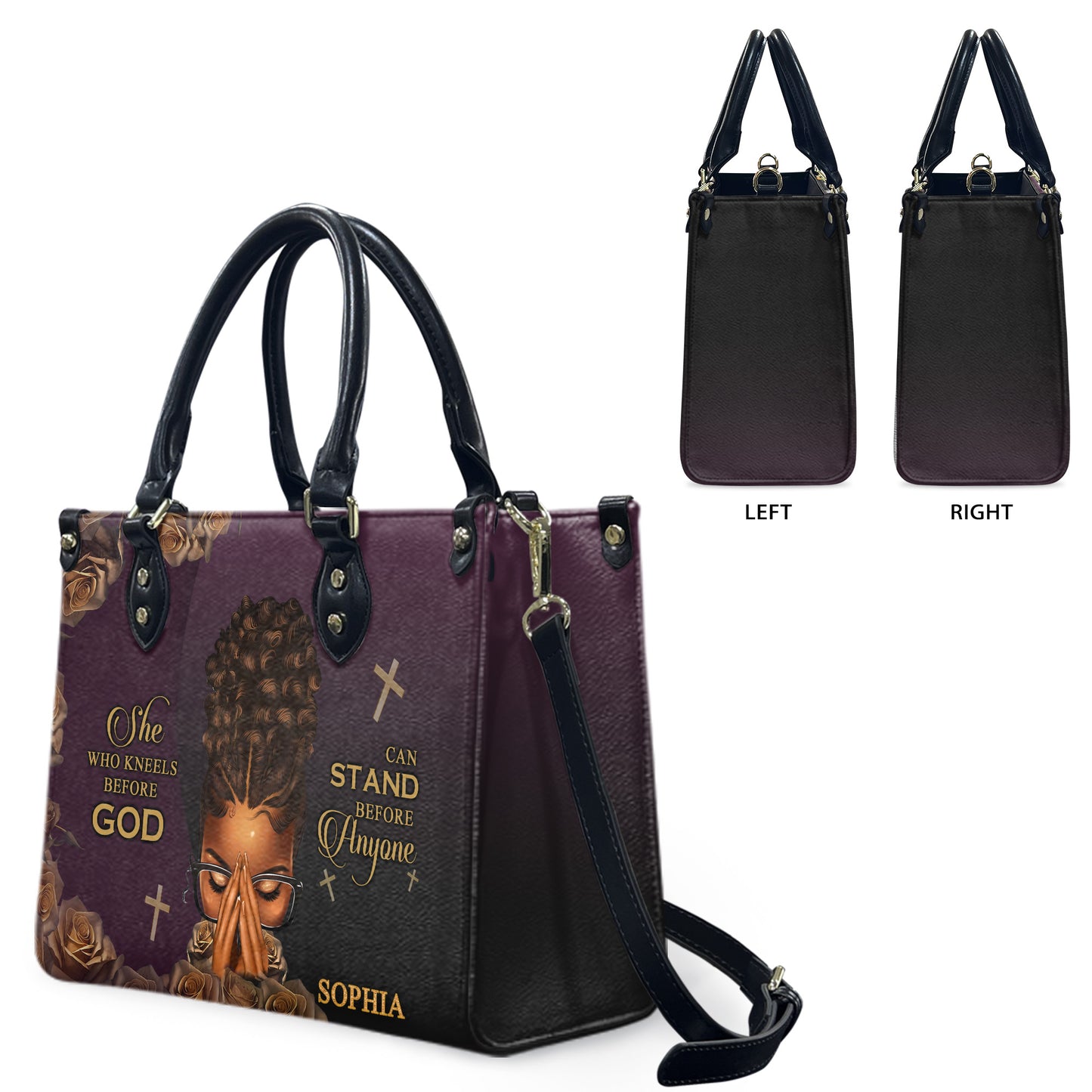 She Who Kneels Before God Can Stand Before Anyone (Purple) - Personalized Leather Handbag YA1-Ha