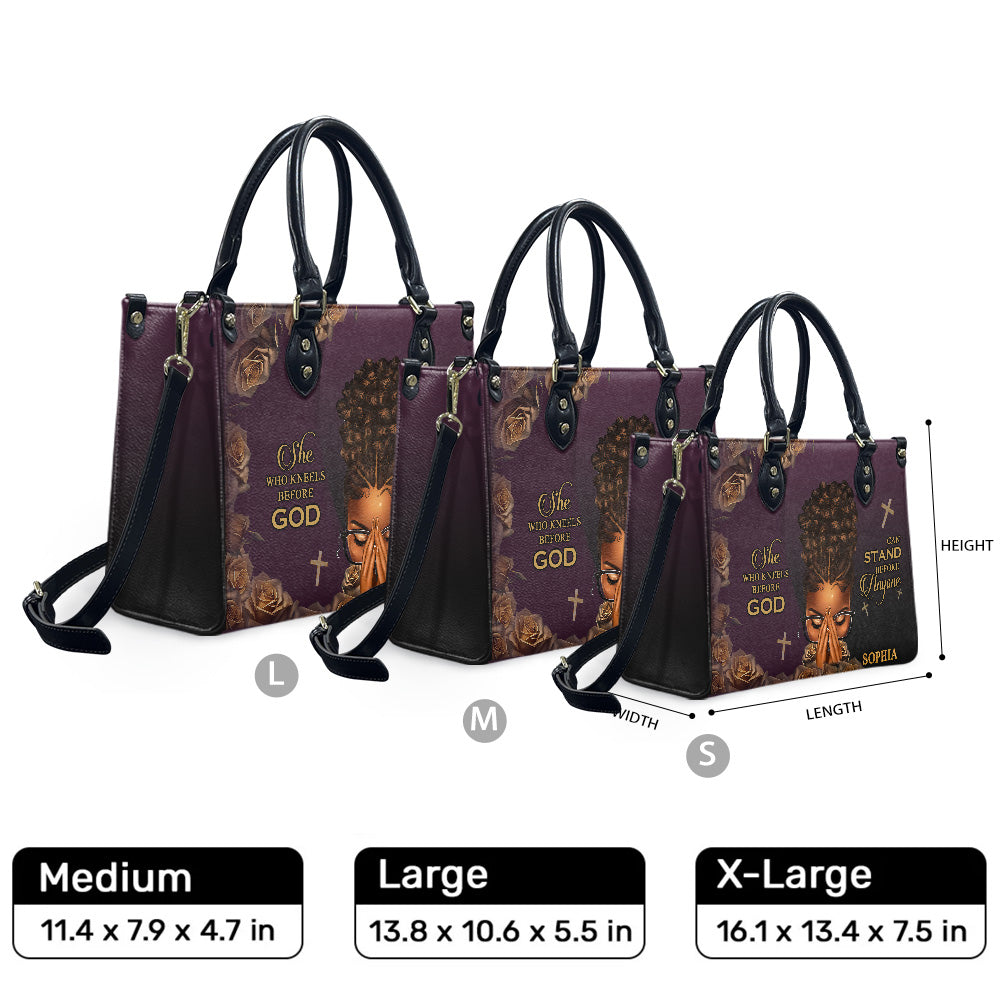 She Who Kneels Before God Can Stand Before Anyone (Purple) - Personalized Leather Handbag YA1-Ha