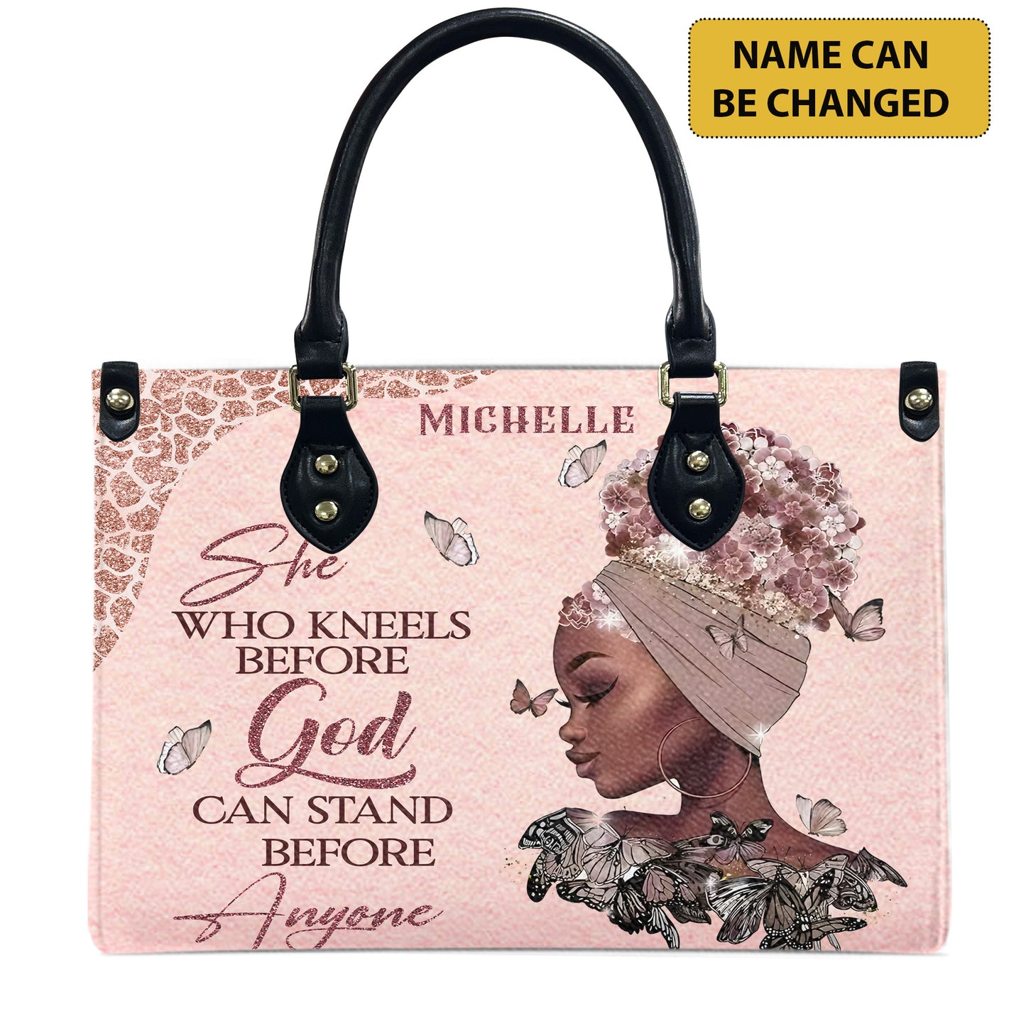 She Who Kneels Before God Can Stand Before Anyone (Pink) - Personalized Leather Handbag YA2-Ha