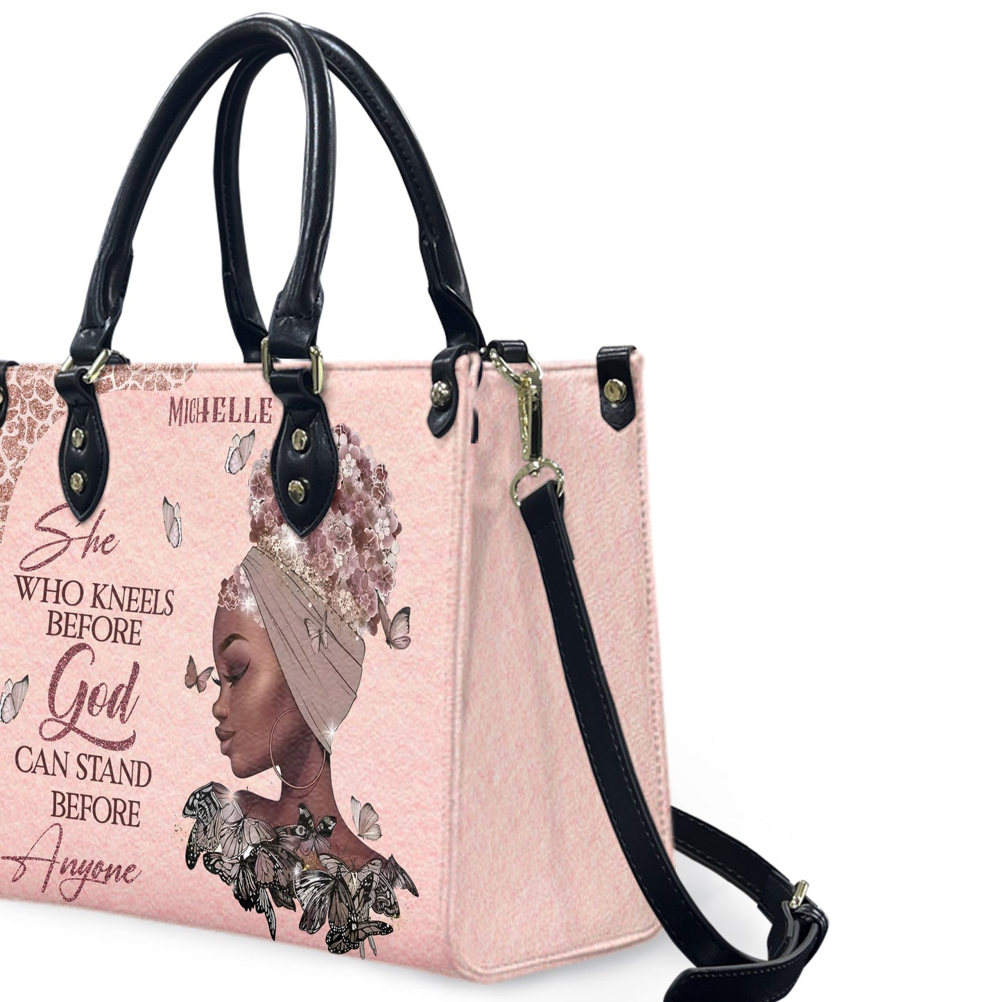 She Who Kneels Before God Can Stand Before Anyone (Pink) - Personalized Leather Handbag YA2-Ha