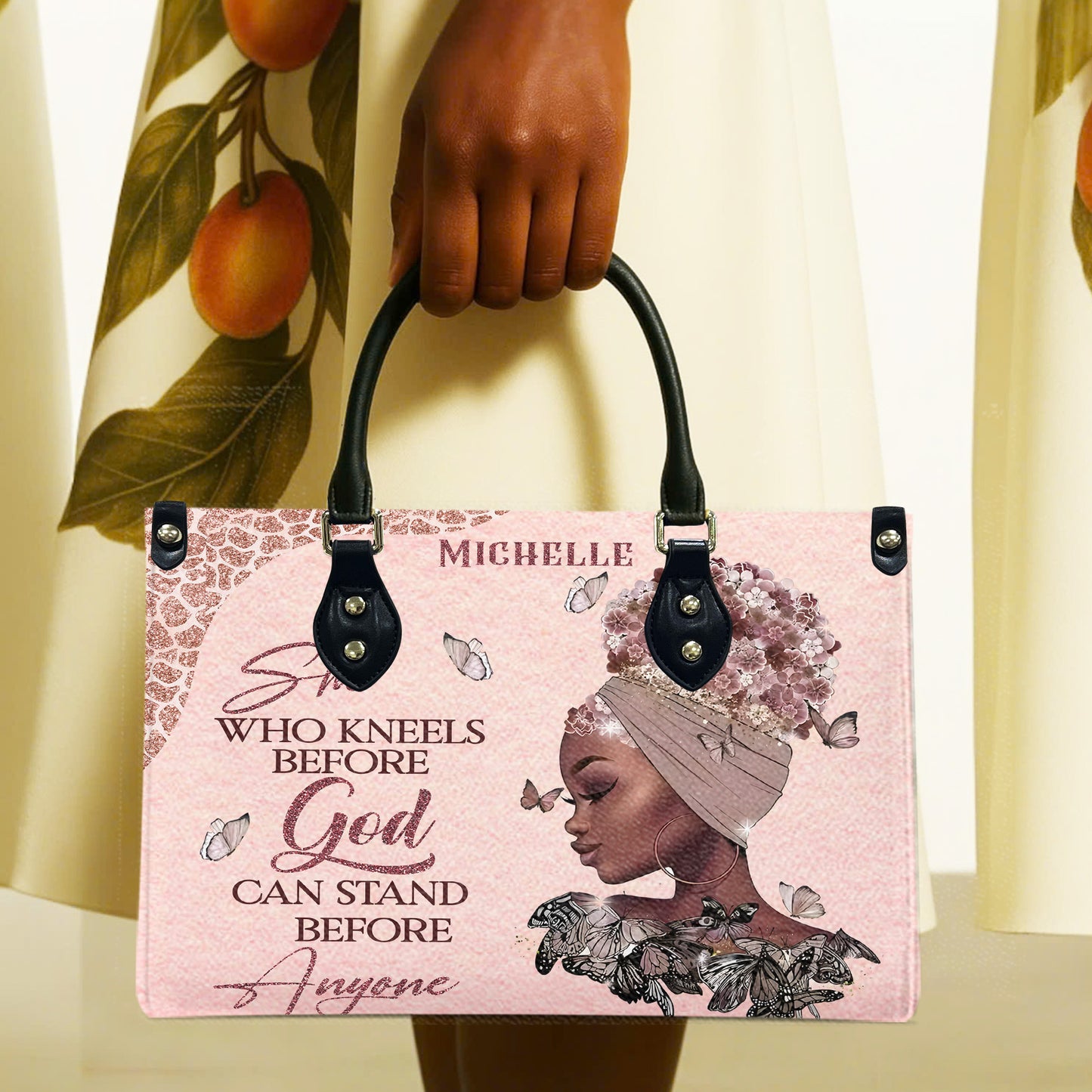 She Who Kneels Before God Can Stand Before Anyone (Pink) - Personalized Leather Handbag YA2-Ha