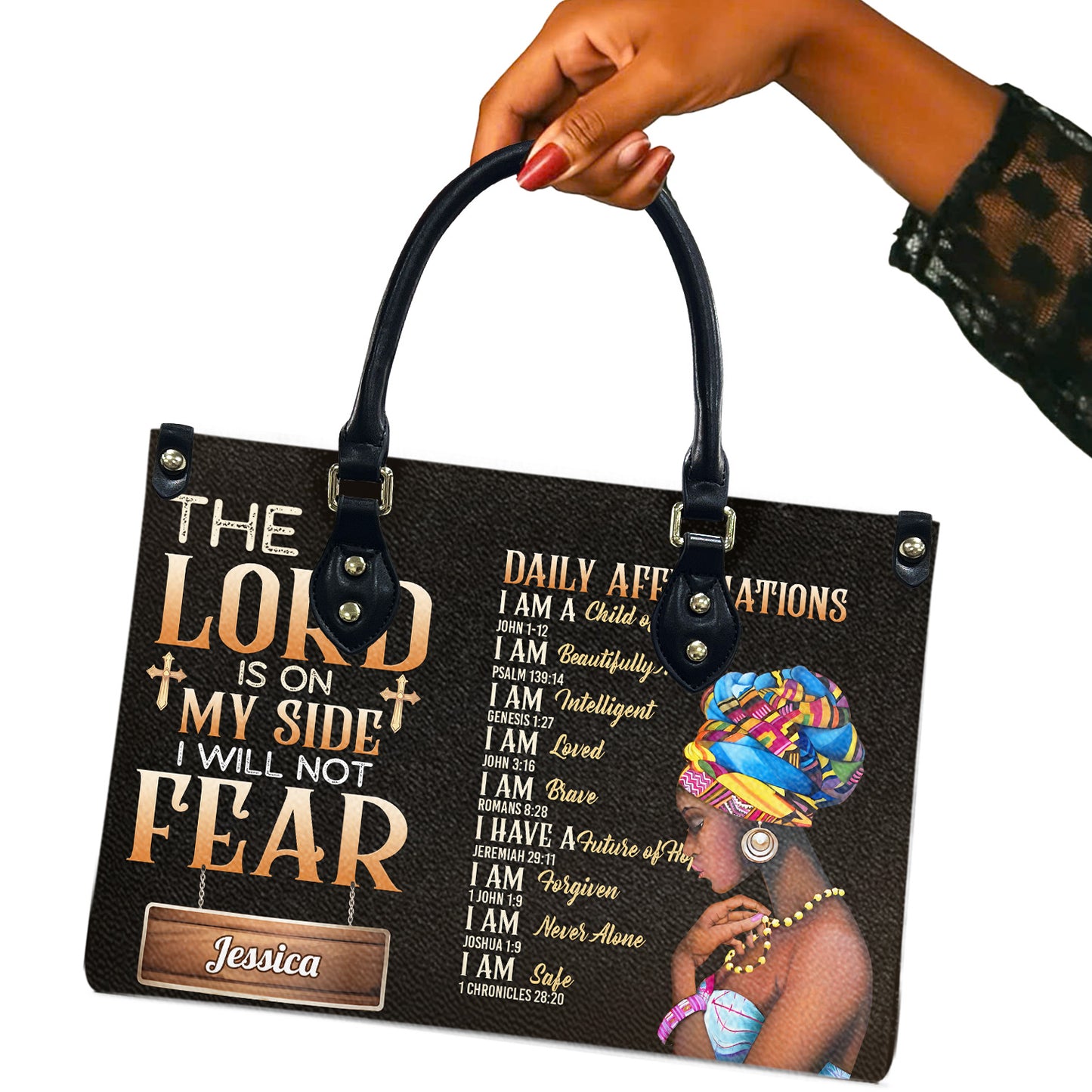 The Lord Is On My Side I Will Not Fear (Dark Brown) - Personalized Leather Handbag YA1-Ha