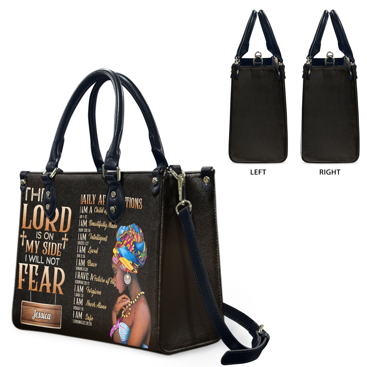 The Lord Is On My Side I Will Not Fear (Dark Brown) - Personalized Leather Handbag YA1-Ha