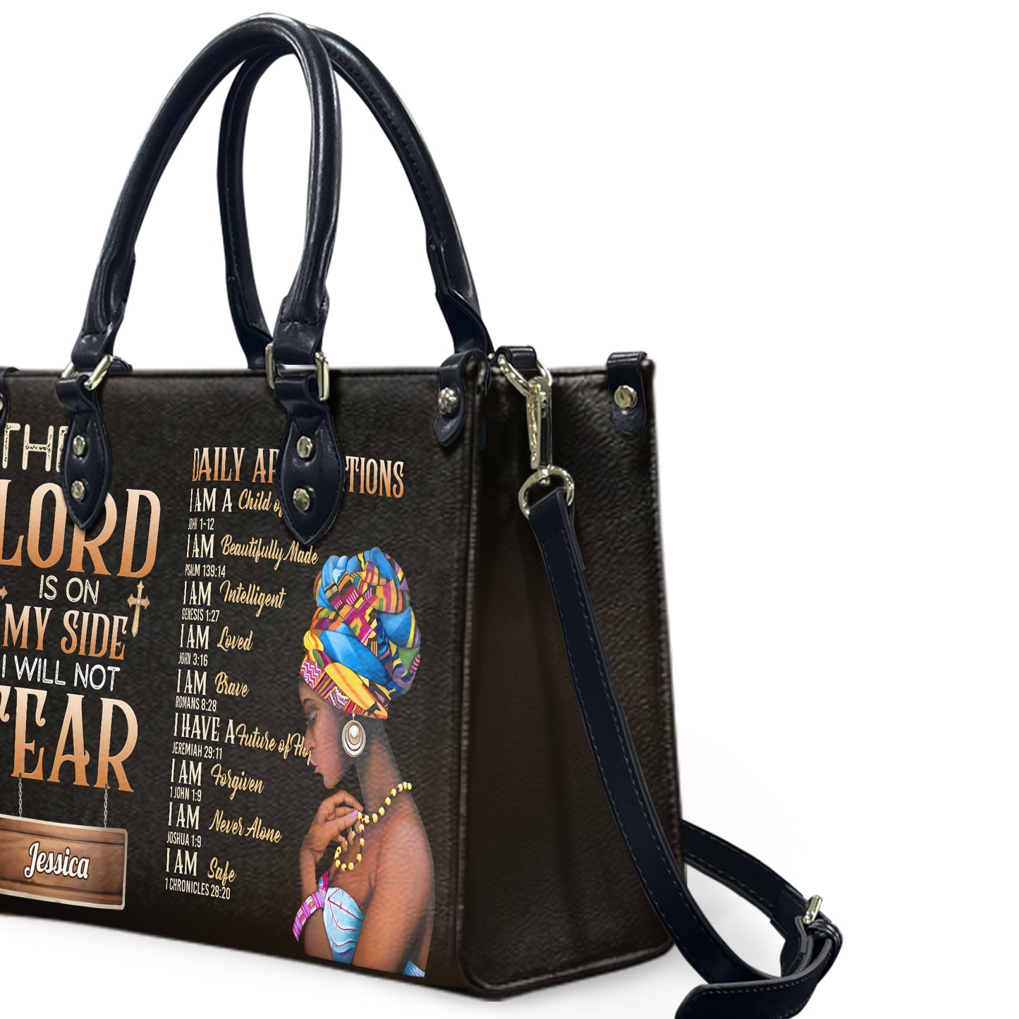 The Lord Is On My Side I Will Not Fear (Dark Brown) - Personalized Leather Handbag YA1-Ha
