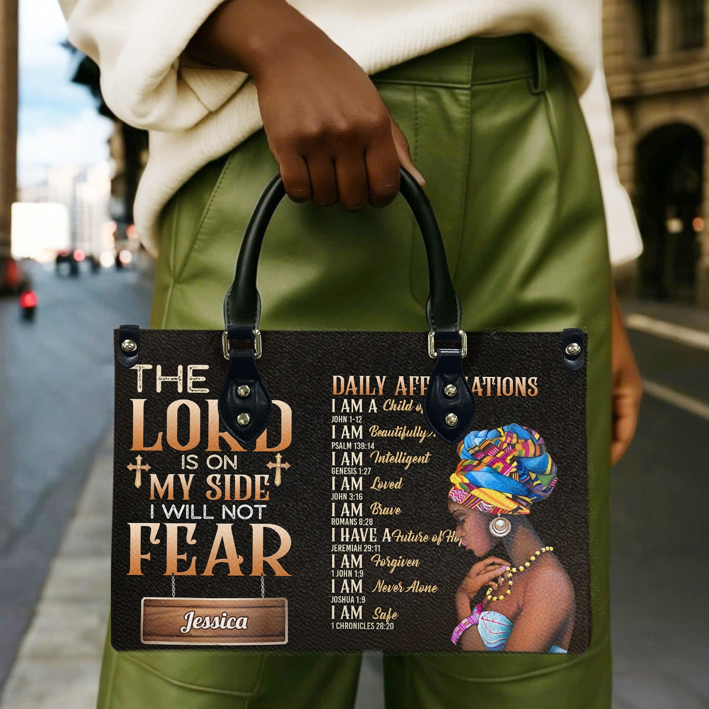 The Lord Is On My Side I Will Not Fear (Dark Brown) - Personalized Leather Handbag YA1-Ha