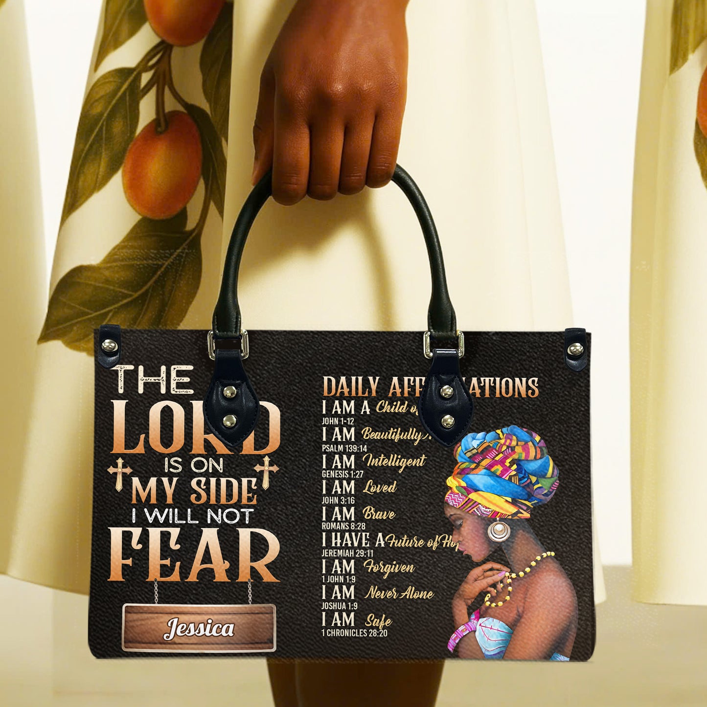The Lord Is On My Side I Will Not Fear (Dark Brown) - Personalized Leather Handbag YA1-Ha