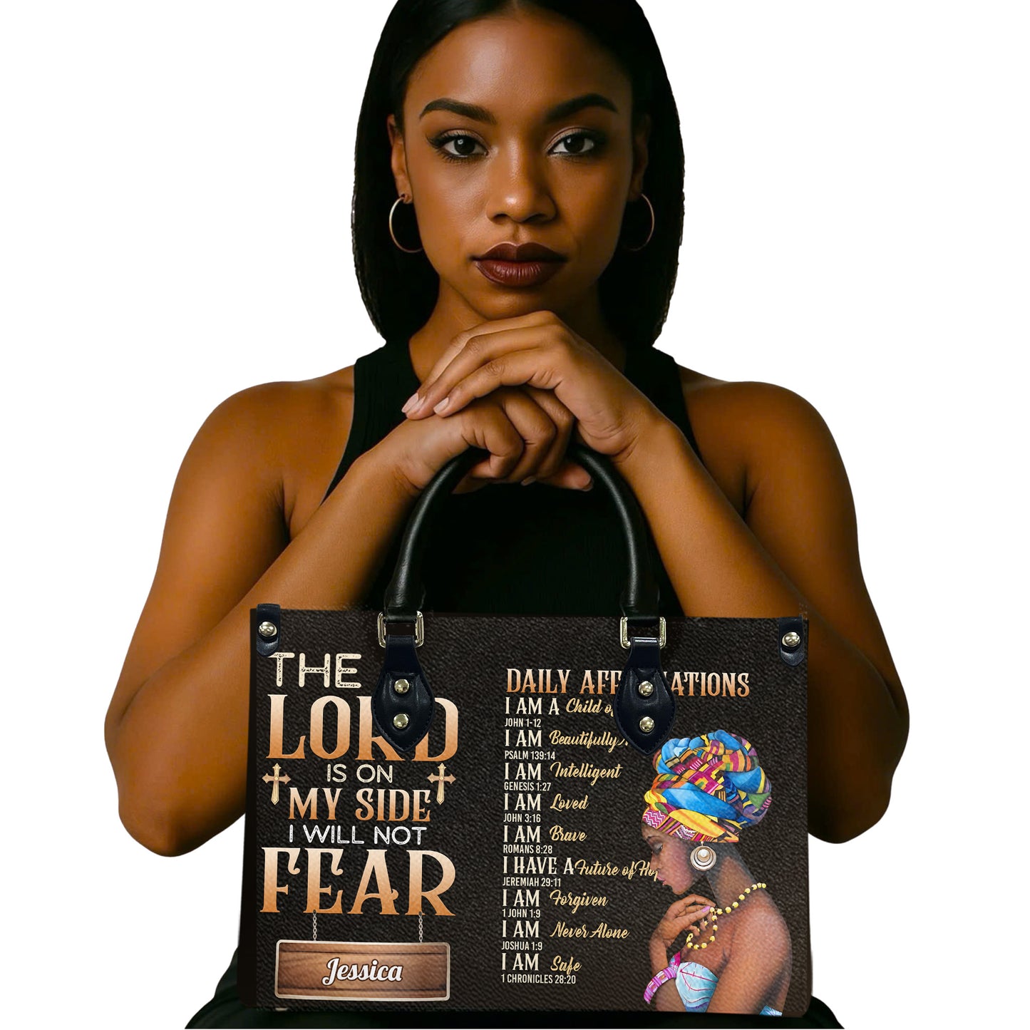 The Lord Is On My Side I Will Not Fear (Dark Brown) - Personalized Leather Handbag YA1-Ha