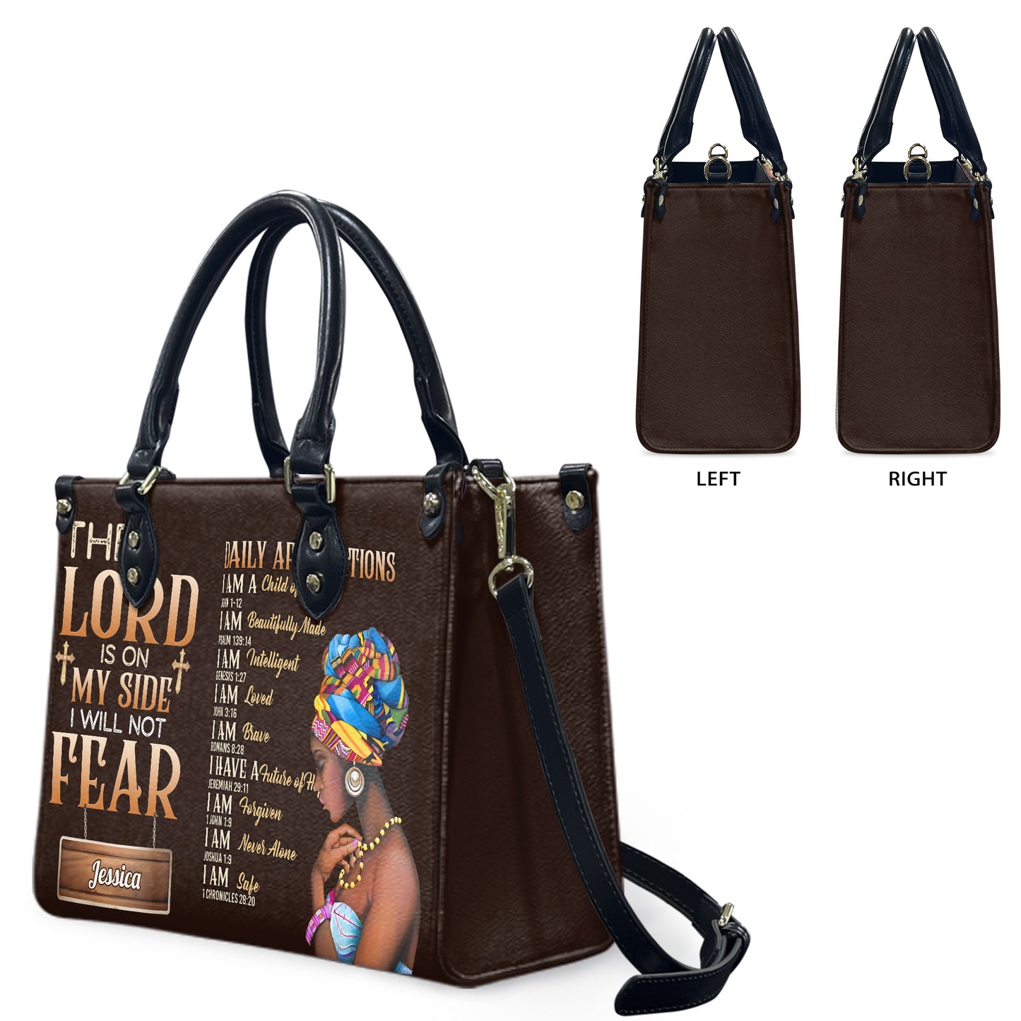 The Lord Is On My Side I Will Not Fear (Wood Brown) - Personalized Leather Handbag YA1-Ha