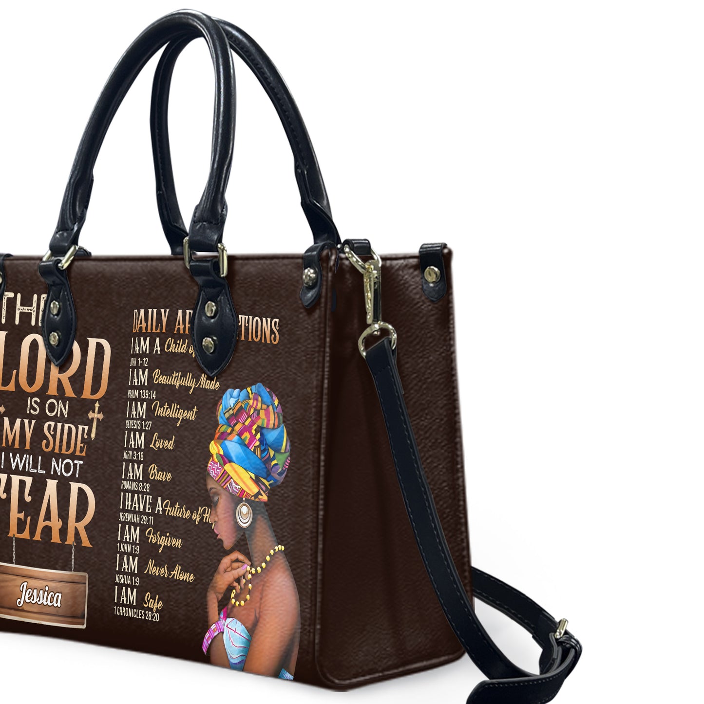 The Lord Is On My Side I Will Not Fear (Wood Brown) - Personalized Leather Handbag YA1-Ha