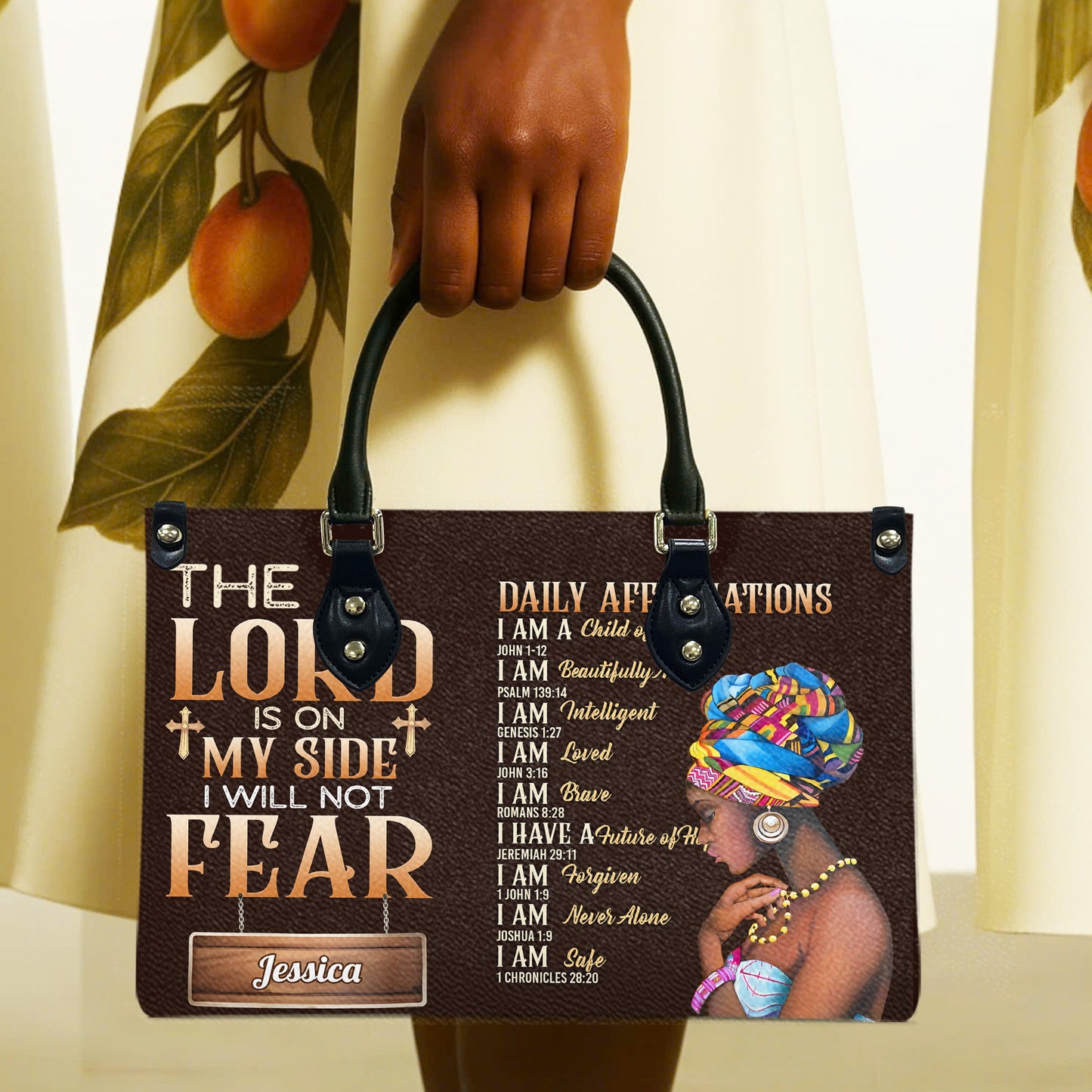 The Lord Is On My Side I Will Not Fear (Wood Brown) - Personalized Leather Handbag YA1-Ha
