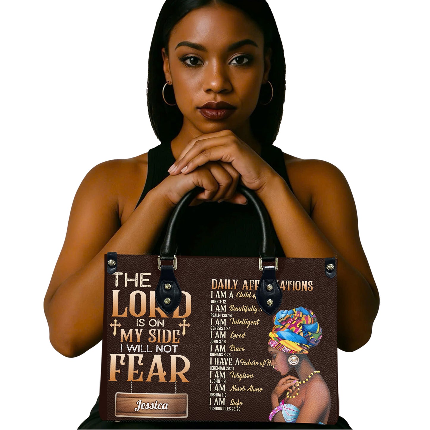 The Lord Is On My Side I Will Not Fear (Wood Brown) - Personalized Leather Handbag YA1-Ha
