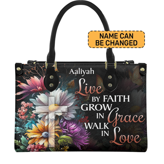 Personalized Live By Faith – V3 Leather Handbag — D01 product image