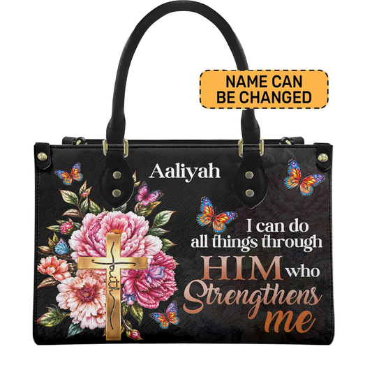 Personalized I Can Do All Things Through Christ Leather Handbag — D01 product image