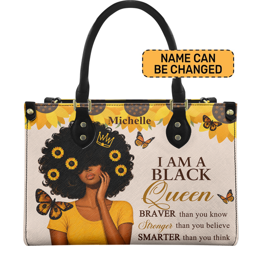 Personalized I Am A Black Queen – V1 Leather Handbag — D01 product image