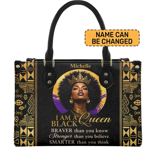 Personalized I Am A Black Queen – V2 Leather Handbag — D01 product image