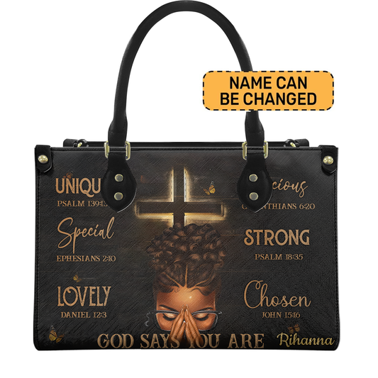 Personalized God Says You Are Leather Handbag — D01 product image