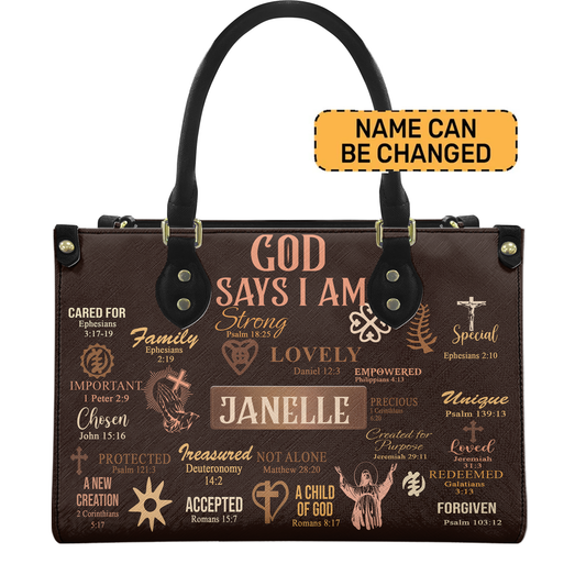 Personalized God Says I Am – V3 Leather Handbag — D01 product image