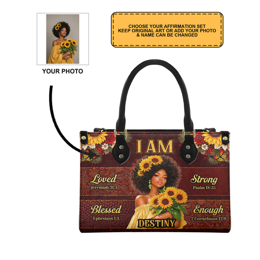Personalized I Am Loved, Blessed, Strong & Enough Leather Handbag — D13 product image