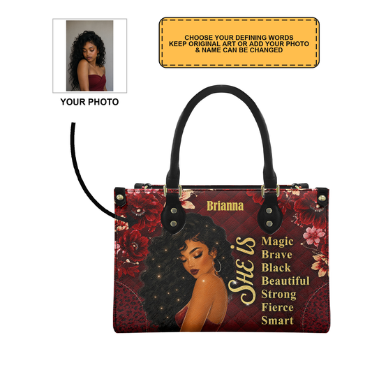 Personalized She Is Leather Handbag — D13 product image